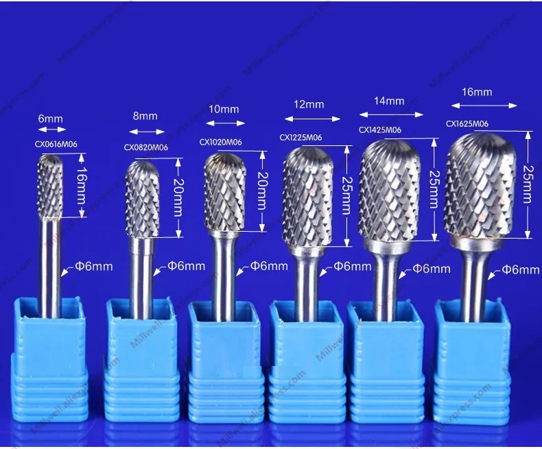 6 мм shank-1PCS-12 модели, твердая карбидная Вольфрамовая сталь Шлифовальная головка, полировка для снятия заусенцев, сталь железо алюминий, дерево