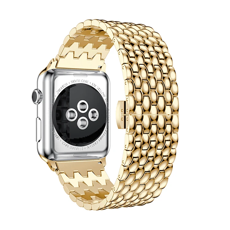 Роскошный металлический ремешок из нержавеющей стали для Apple Watch 42 мм 44 мм 38 мм 40 мм браслет ремешок для iWatch Serise 5 4 3 2 1 - Цвет ремешка: gold