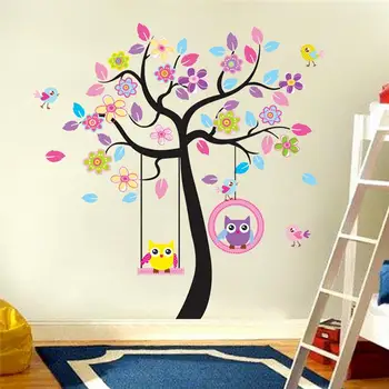 

kawaii owls wall stickers kids bedroom decorations nursery cartoon children girls home decals 78ab animals tree mural arts 3.0
