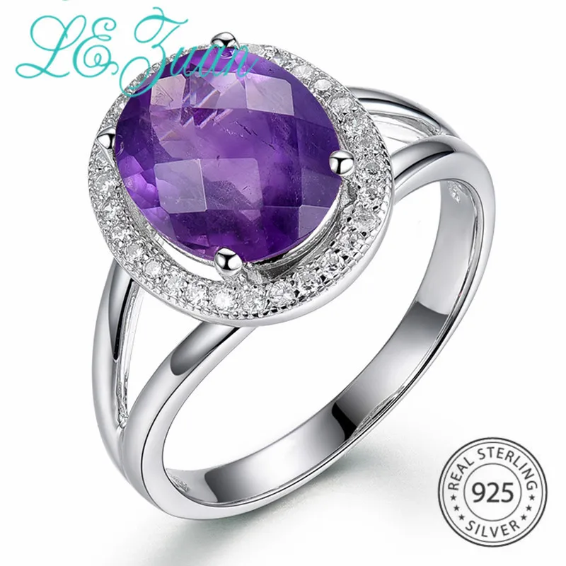 L & zuan 3.43ct натуральное кольцо с аметистом ювелирное изделие из настоящего серебра