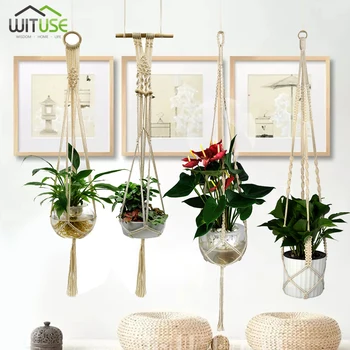 

4Pcs Cotton Rope Vintage Garden Rope Basket Macrame Plant Hanger Flower Pot Hanging Holder Tool Elegant Boho Home Garden Decor