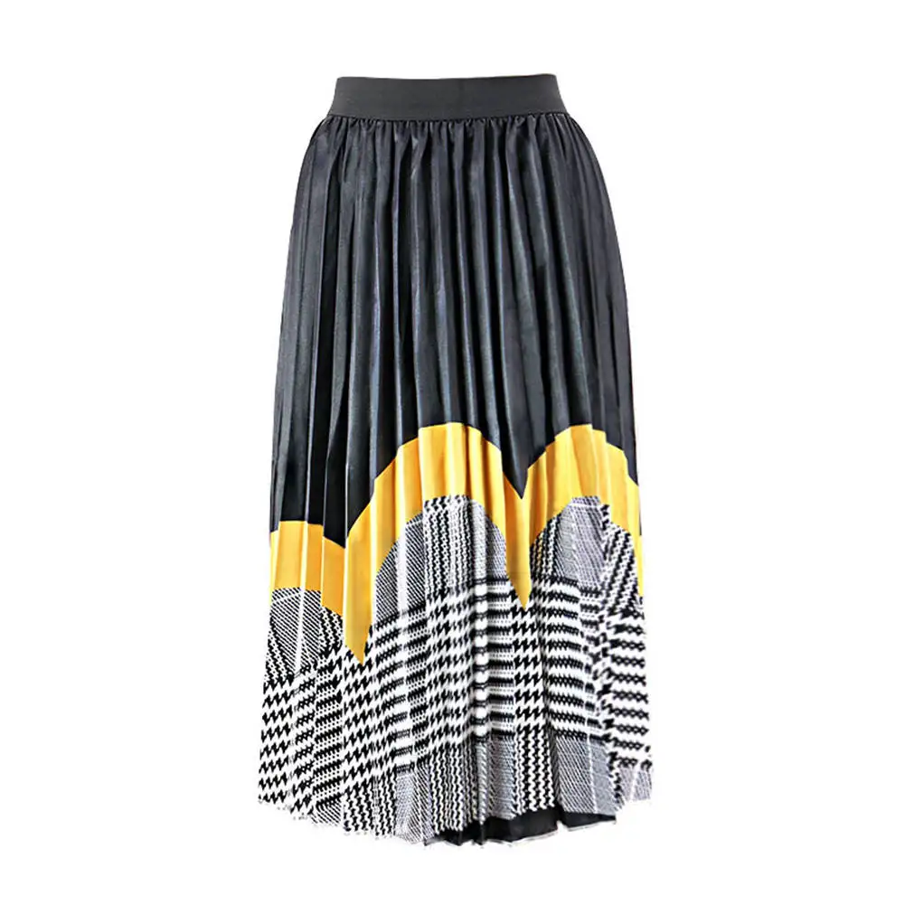 summer High Waist Pleated Skirt Women Spring Summer Midi Skirts Womens Elastic Waist A Line Long Skirts for Women jupe femme