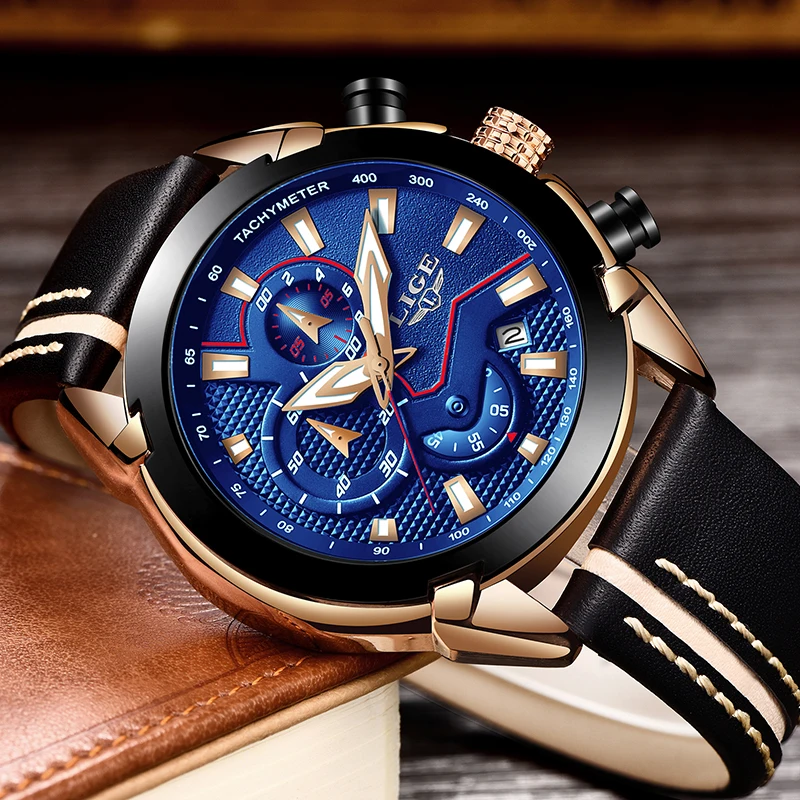 

Reloje LIGE Brand Men's Chronograph Analog Quartz Watch with Date, Luminous Hands, Waterproof Leather Strap Wristswatch for Man