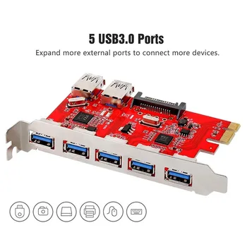 

PCI-E 7-Ports USB 3.0 Express Expansion Card Hub +2X 15pin SATA Cables up to 5Gbps For Windows XP 7 8 10