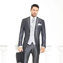 Индивидуальный заказ смокинг жениха светло-серого жениха заостренный лацкан Свадебные/ужин Костюмы Best Man жениха(пиджак+ штаны+ галстук+ жилет) B521