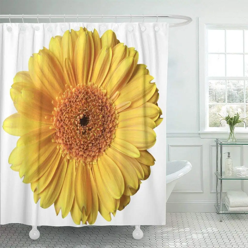 Shower Curtain with Hooks Orange Daisy Yellow Flower White Romantic