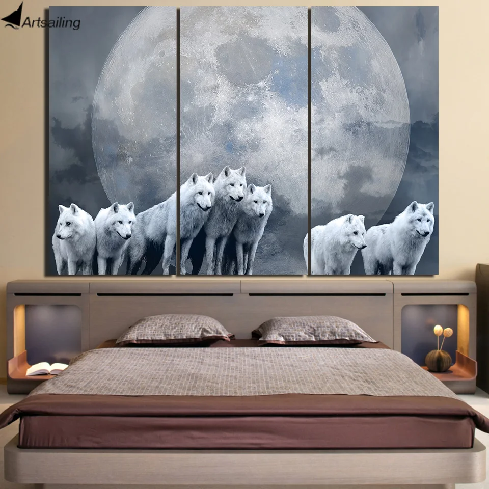 

3 Piece HD Printed Canvas Art dogs moon Poster Wall Art Home Decor Canvas Painting Picture Prints Free Shipping NY-7200C