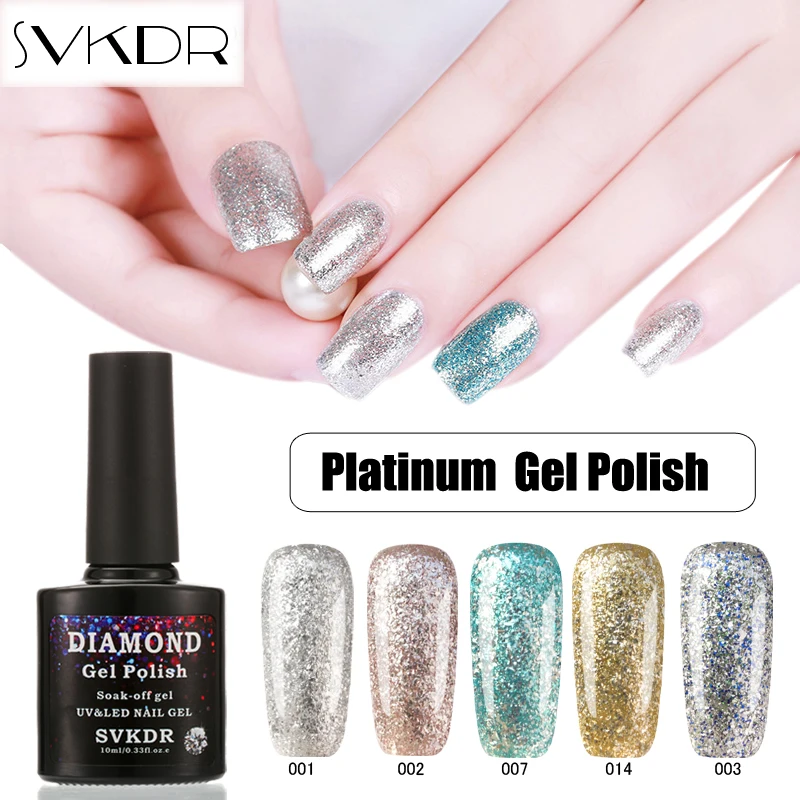 

SVKDR 10ML Platinum Gel Polish Bling Glitter Sequins Nail Gel Soak Off UV Diamond Nail Lacquer Long-Lasting DIY Varnishes Tools