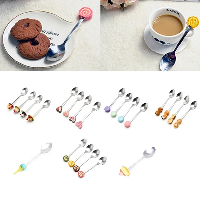 Special Price Cute Kids Resin Dessert Cake Ice Cream Stainless Steel Spoons Coffee Teaspoon