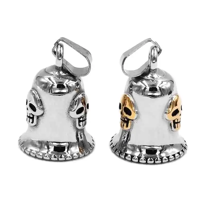 Motor Biker 13 Pendant Stainless Steel Gold color Skull Biker Mens Pendant 508B (Has steel ball,no bell sound) 4