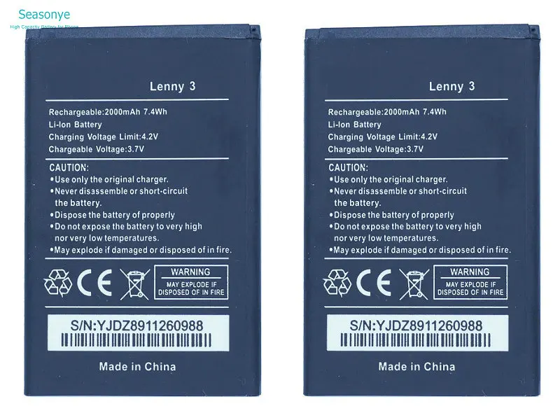 Seasonye 2 шт./лот 2000 мАч LENNY3 / Lenny3 Сменный аккумулятор для Wiko lenny 3 LENNY Аккумулятор |