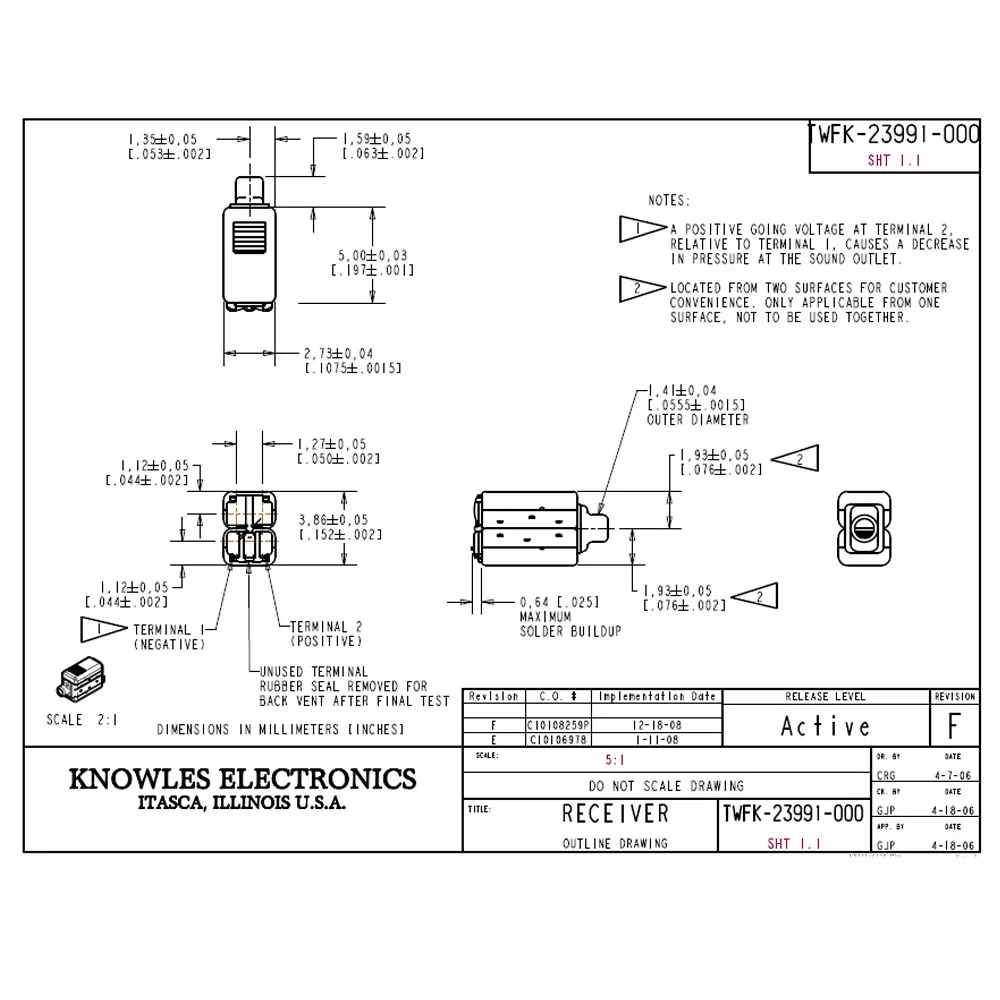 TWFK-23991 Knowles 밸런스드 아마추어 드라이버 스피커 리시버, DIY IEM 2 개