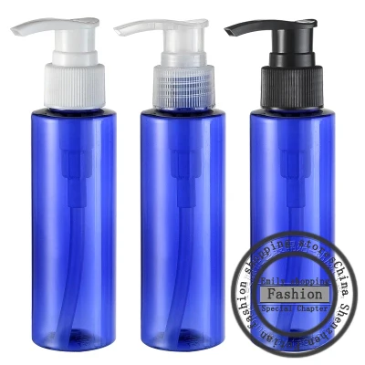 Free shipping,30pcs,100ml Blue flat shoulder screw pump bottles, shampoo bottles dedicated,refillable bottles