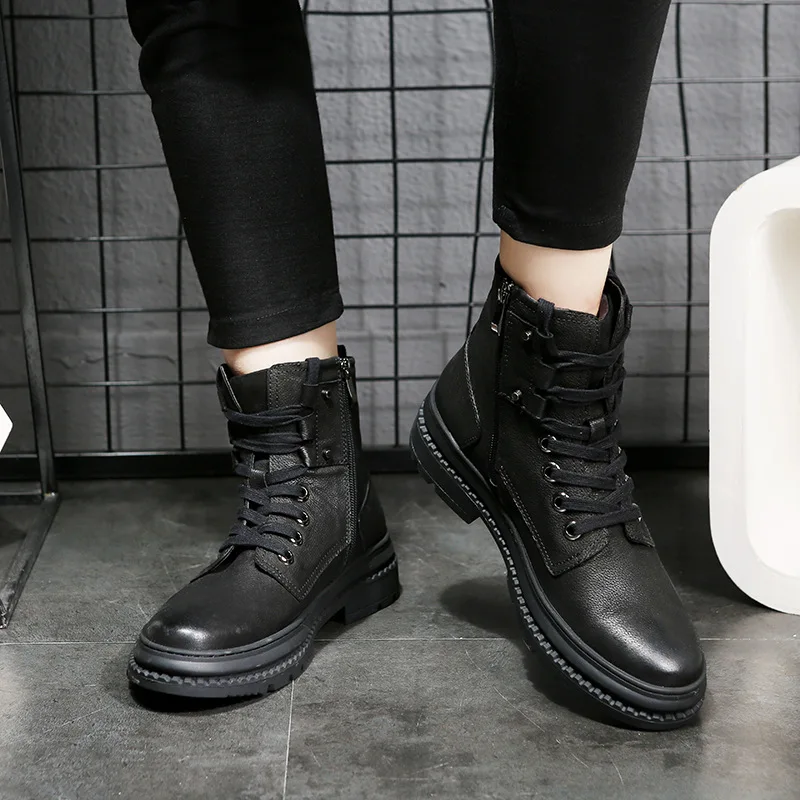 New Martin Boots British Style Men's Black Leather Boots High To Help Men's Boots Men's Boots