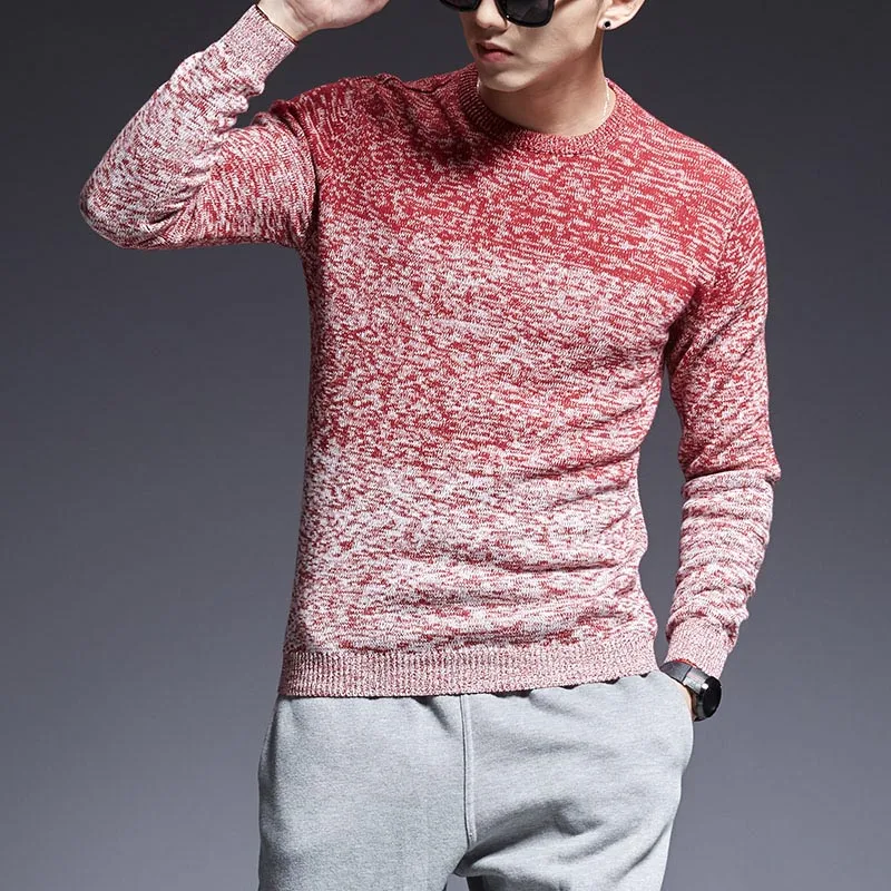 Новинка, модные брендовые свитера, мужские пуловеры с круглым вырезом, Облегающие джемперы, вязаные, теплые, толстые, зимние, корейский стиль, повседневная мужская одежда - Цвет: Красный