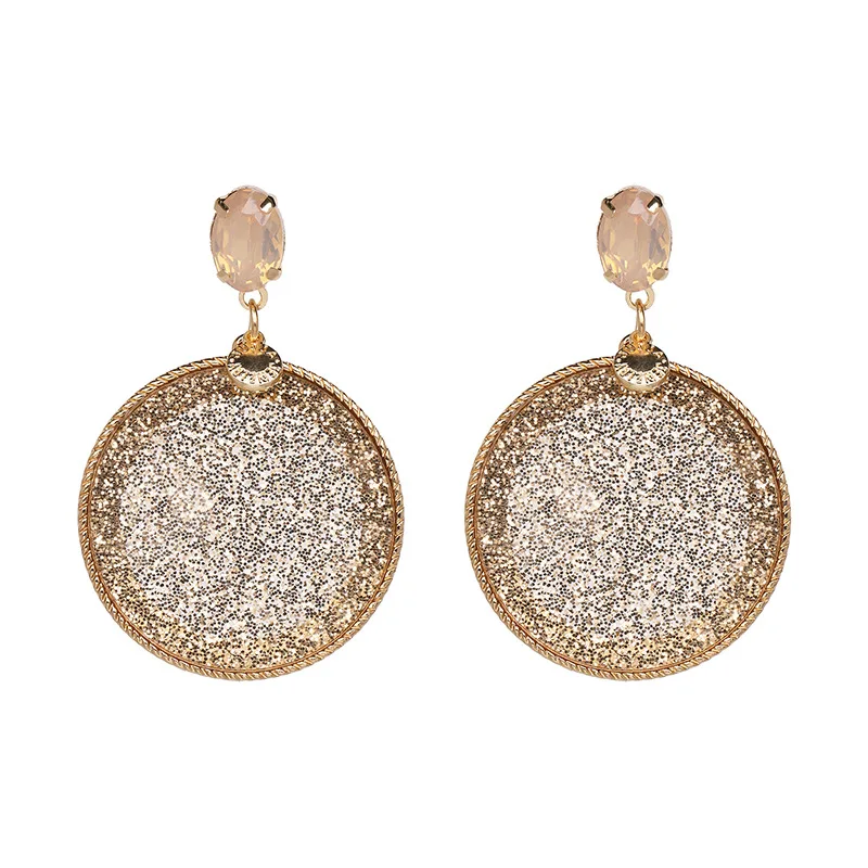 

Geometric Shaped Crystal Stud Earrings Trendy Gold Color Simple Style Sequins Earrings For Women