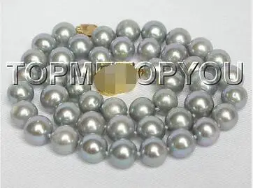 

Free Shipping >> new hot Genuine 10mm round gray FW pearls necklace E610