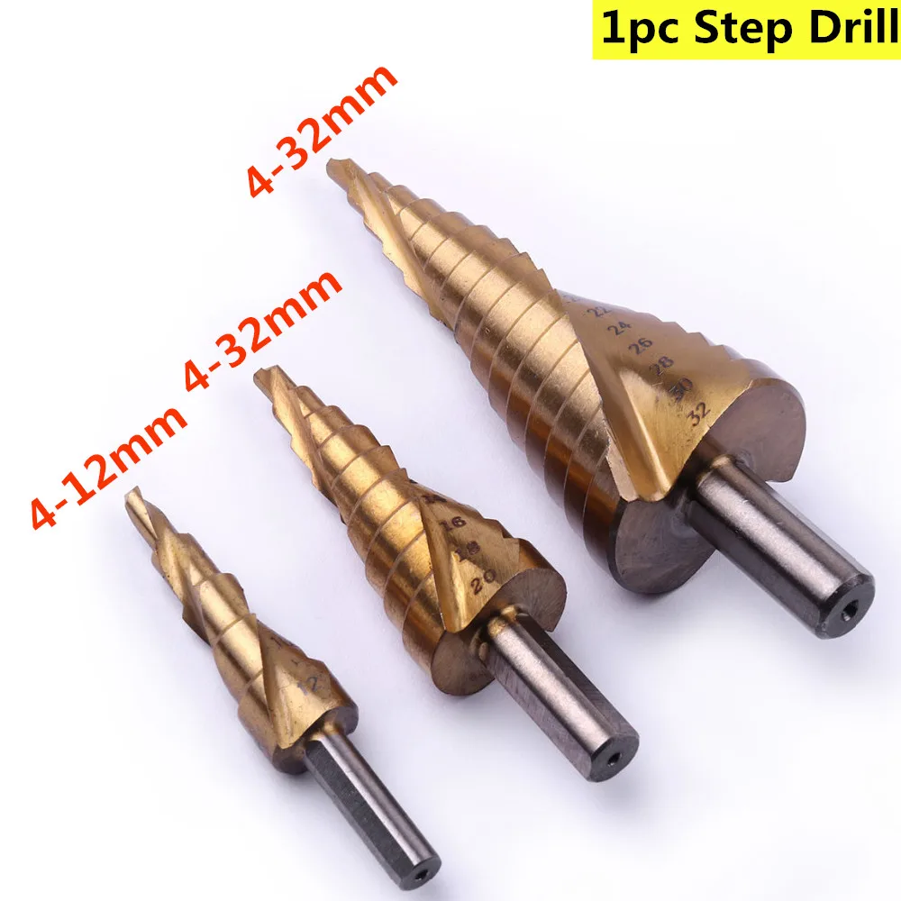 Professional stepped drill DIA 4-12mm,4-20mm,4-32mm HSS spiral groove titanium cone drill Professional stepped drill DIA 4-12mm,4-20mm,4-32mm HSS spiral groove titanium cone drill