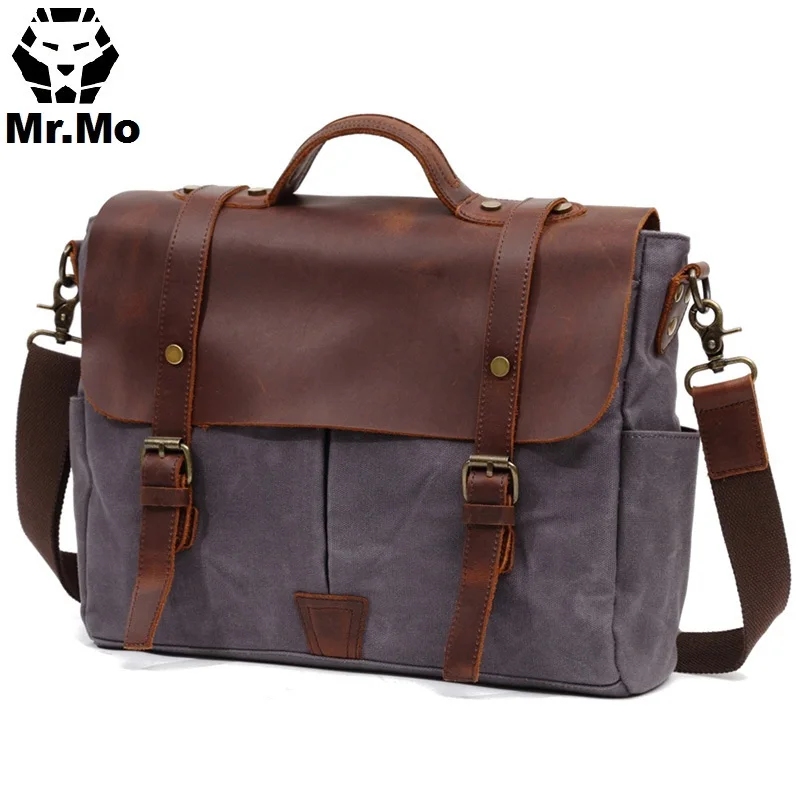 2018 Fashion Waxed Canvas Messenger Bag For Men Back to School Man