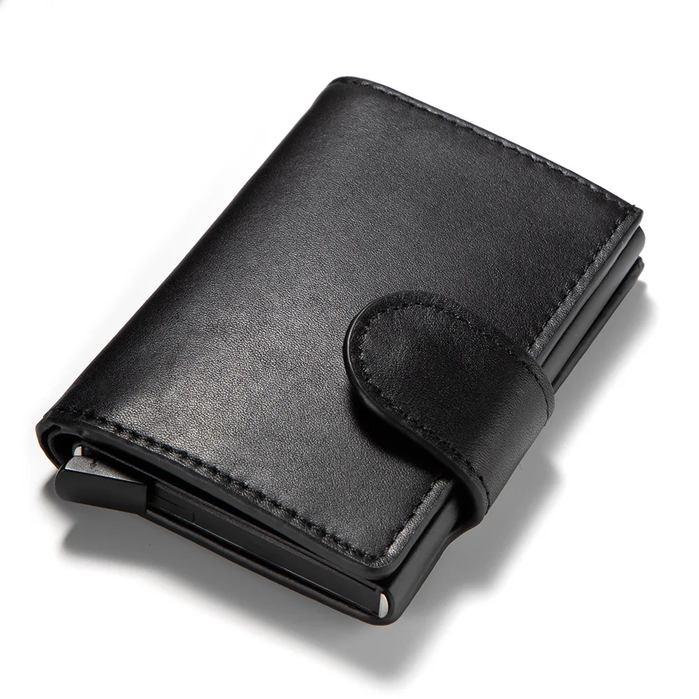 Розовый RFID блокирующий модный мужской ID держатель для кредитных карт Автоматический Алюминиевый металлический кожаный футляр для карт тонкий бумажник мини-кошелек 575