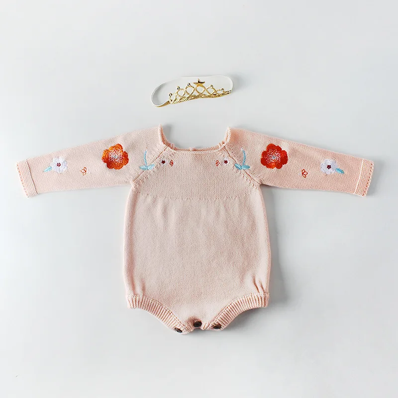 Цветочный Одежда для маленьких девочек детский комбинезон Рождественская одежда 2019 весна хлопок вязать новорожденных Комбинезоны