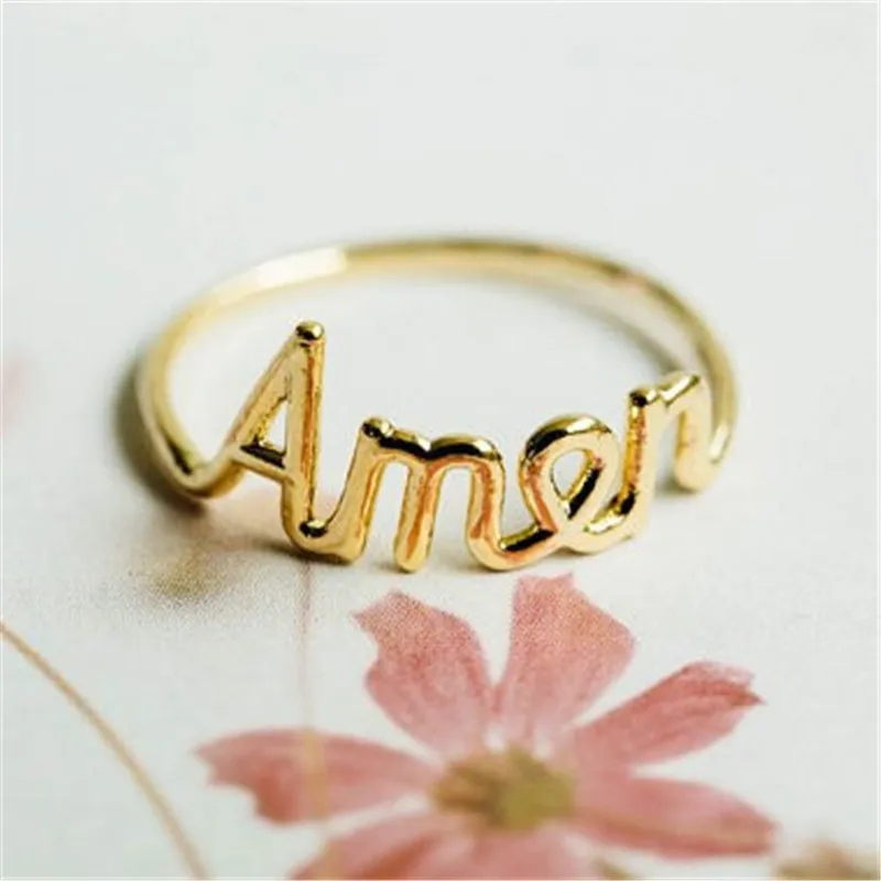 

Top quality Amen script letter rings -color Letters rings for women