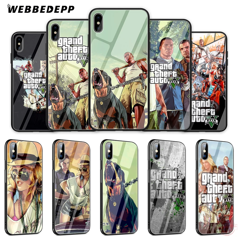 WEBBEDEPP Grand Theft Auto GTA V чехол для телефона из закаленного стекла Apple iPhone XS Max XR X 8 7 6S Plus 5S