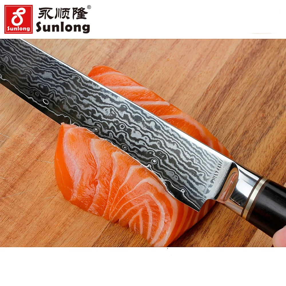 Sunlong 10 дюймовый нож для филе Дамасская японская сталь суши рыбы кухня vg10 сашими