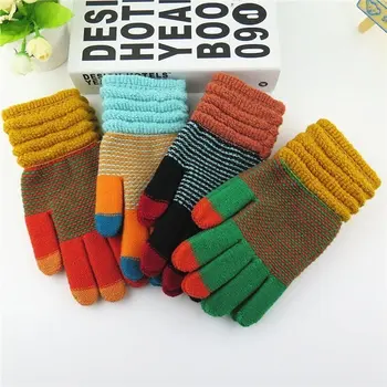 

Women's autumn and winter thicken knitted thermal touch screen gloves female winter stripe glove winter driving glove