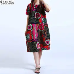 M-5XL ZANZEA Ретро женские, с цветочным узором короткий рукав карманы Повседневное вечерние 2019 летние платье в стиле бохо платье