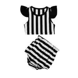 2018 летняя одежда для малышей Комплект для девочек в полоску без рукавов Футболка топы и шорты наряды Одежда для новорожденных детей