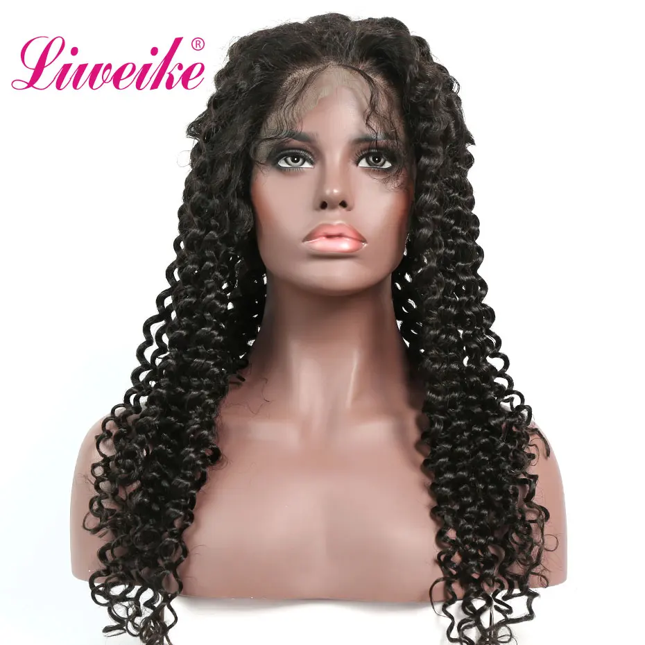 

Liweike Italian Curly Full Lace Wig Natural 1B Frontal Pre Plucked Hairline Remy Human Hair 150% 200% density For Black Women