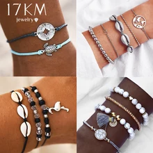 17 км богемное сердце камень браслеты с кисточкой набор для женщин Bijoux Винтаж Шарм браслет браслеты женские Бохо ювелирные изделия