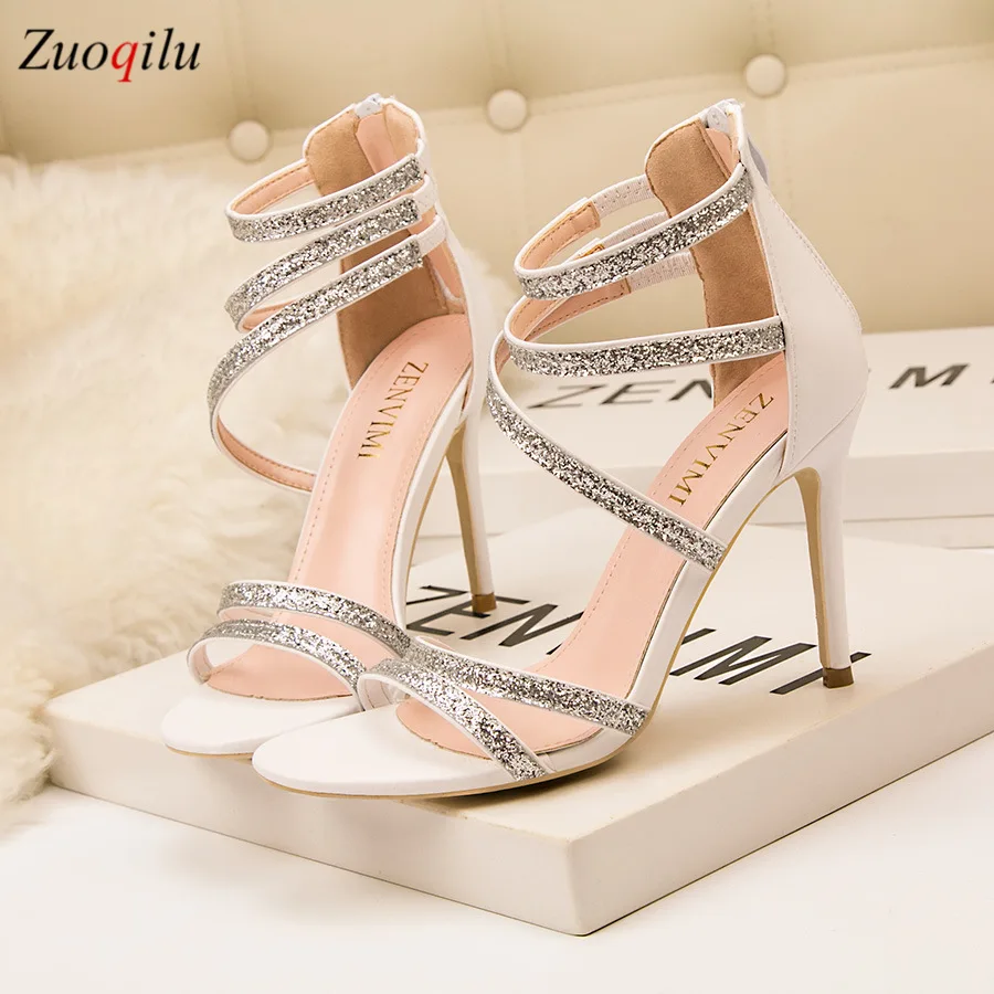 

2019 sexy high heels sandals women white crystal party wedding shoes open toe gladiator women shoes high heels ladies shoes