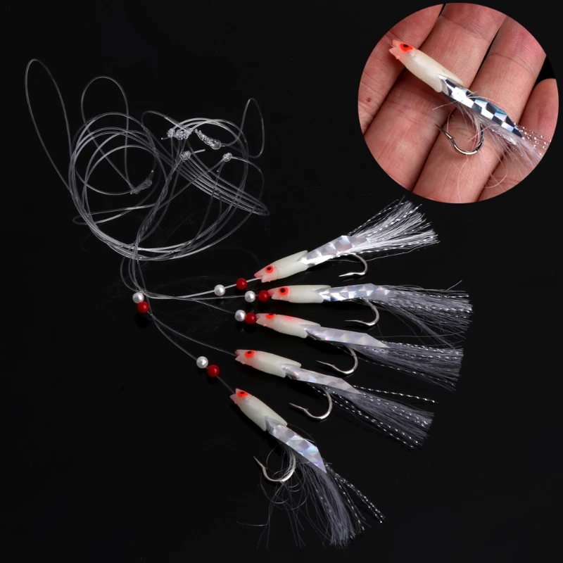 

5Pcs Fishing Lure Rigs Bait Jig Line String 3/0# Barbed Hook Tackle Accessories