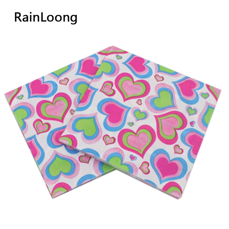 

[RainLoong] Love Heart Floral Paper Napkin Para Festas & Party Tissue Napkin Supply Decoration 33cm*33cm 1pack/lot