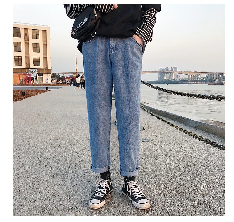 Новые весенние джинсы для мужчин модные однотонные цвет промывают повседневное джинсовые штаны человек уличная хип хоп свободные