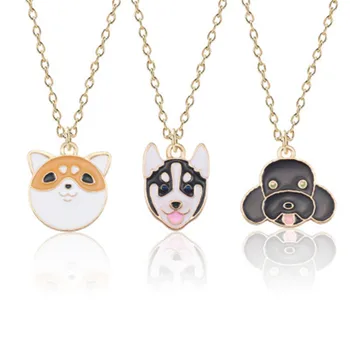 

Hot Pet Dog Necklace Husky Teddy Akita Dog Chinese Garden Dog Poodle Drop Oil Pendant Personality Animal Clavicle Chain Ornament