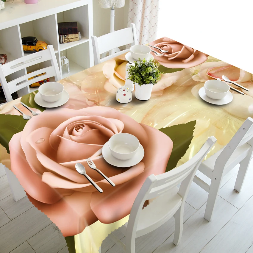 Современная 3D Роза цветок полиэстер Ткань Скатерть квадратный прямоугольник или круглый обеденный стол Покрытие Свадебные украшения