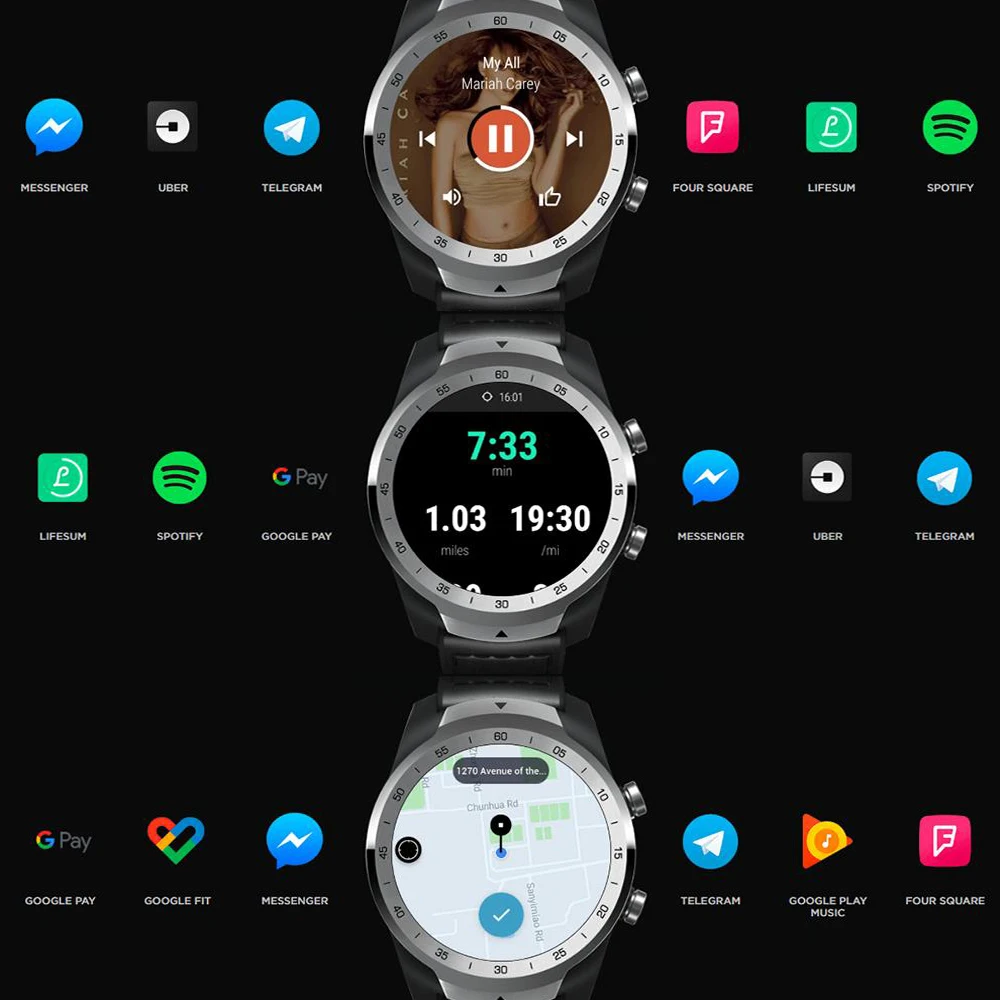 Смарт часы Ticwatch Pro Bluetooth IP68 многослойный дисплей Поддержка NFC платежей/Google Assistant