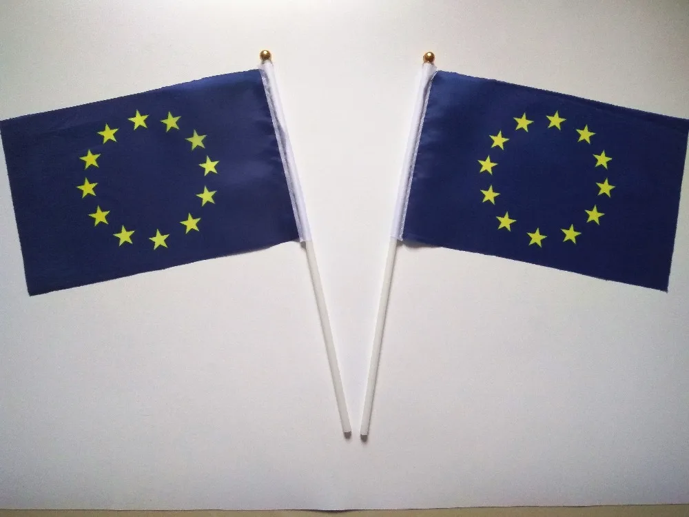 

Wholesale Hand wave EU banners European Union small National flags polyester materials with pole 14*21 cm