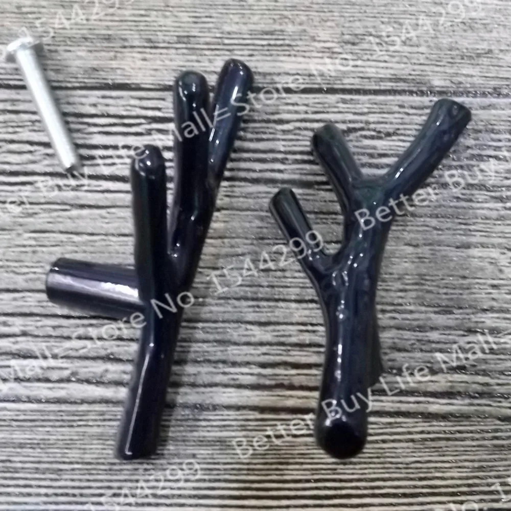 5pcs Single Hole Twig Cabinet Knobs Rustic Black Cupboard Closet