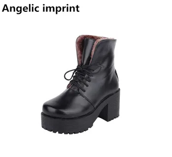 

Angelic imprint mori girl lady lolita punk ankle Boots woman high heels wedges pumps Women snow boots warm short plush 35-40 8cm