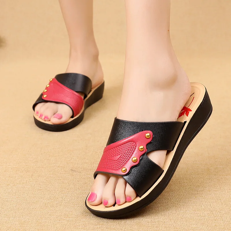 

2019 Women's Luxury Slippers Handmade Kids Soft Low-heeled Fashion Open-toe Shoes Solid Basic Elegant Slippers women slides