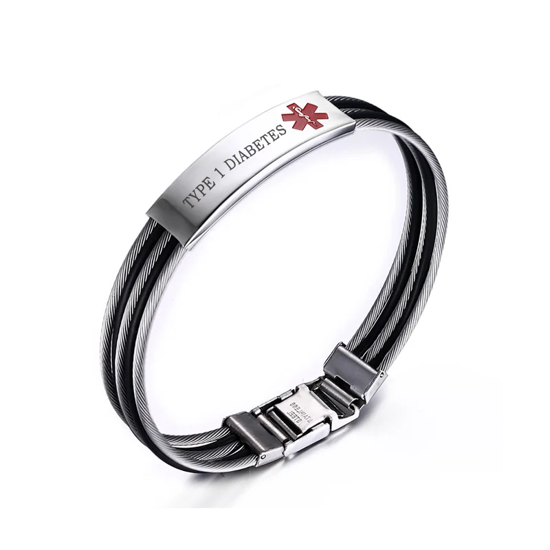 Medical Alert ID Bracelet for Men Custom Engraved TYPE 1 DIABETES