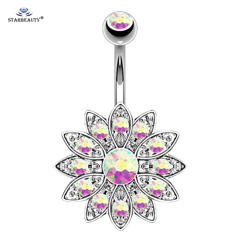 

Starbeauty 1pc Rainbow Lotus Belly Piercing Belly Button Rings Navel Piercing Ombligo Flower Belly Ring Earring Body Jewelry