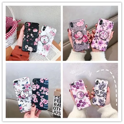 

Flower Rose Stand Holder Phone Case for Apple iPhone 6 6S 7 8 Plus X XR XS Max Back Cover Soft TPU IMD Kickstand Cases