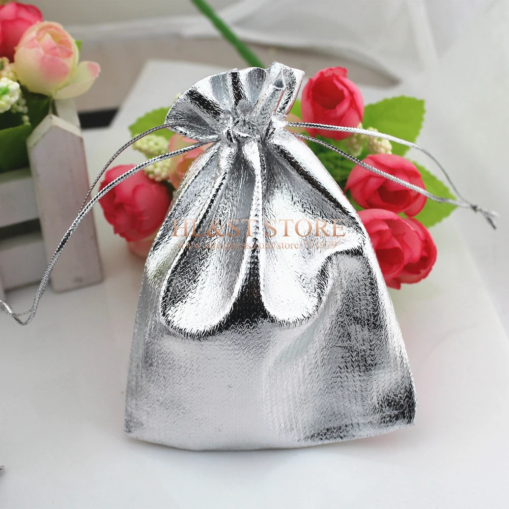 100 PCS 7X9CM Silver Color Satin Fabric Jewelry Bags Small Gift