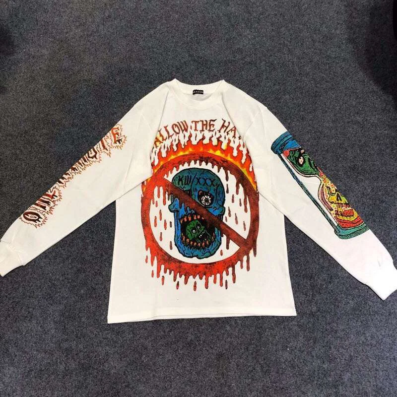 

Season 6 New Long Sleeve T-Shirts XXXTentacion Kanye West Streetwear Skateboard Graffiti Pullover Ghost T-Shirt SEASON 6
