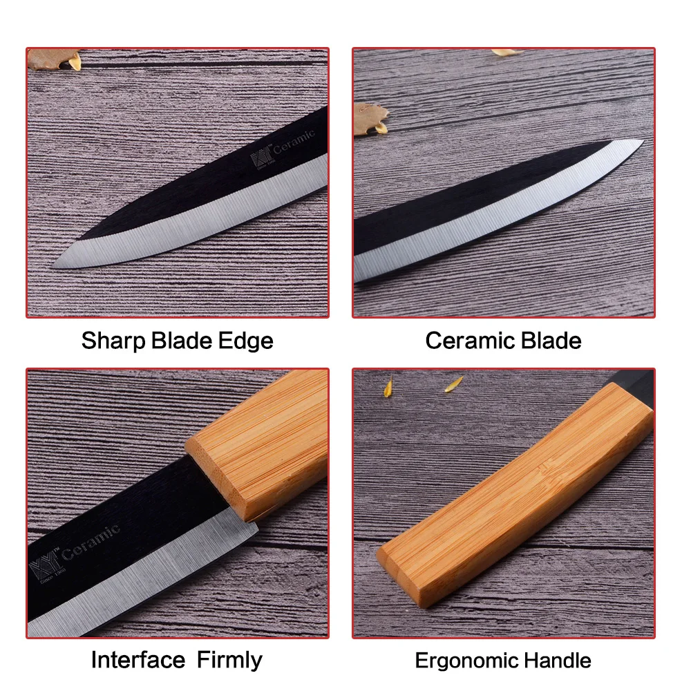 XYj 6 inch Chef Kitchen Knife Ceramic Knife Bamboo Handle Zirconium Oxide Black Blade High Quality Cooking Knife Kitchen Gift